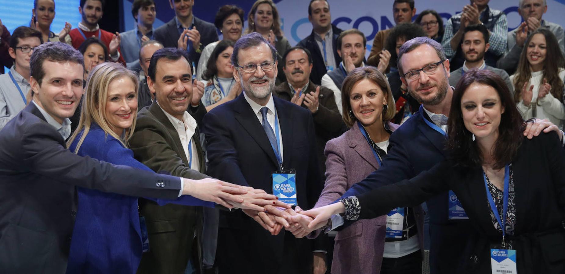 Rajoy es reelegido como líder del PP con el 95,95% de los votos en 2017.