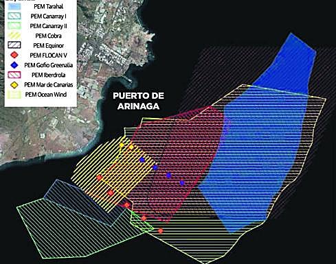 Hasta diez parques eólicos se disputan las ubicaciones en aguas del sureste-sur que aparecen en la imagen. 