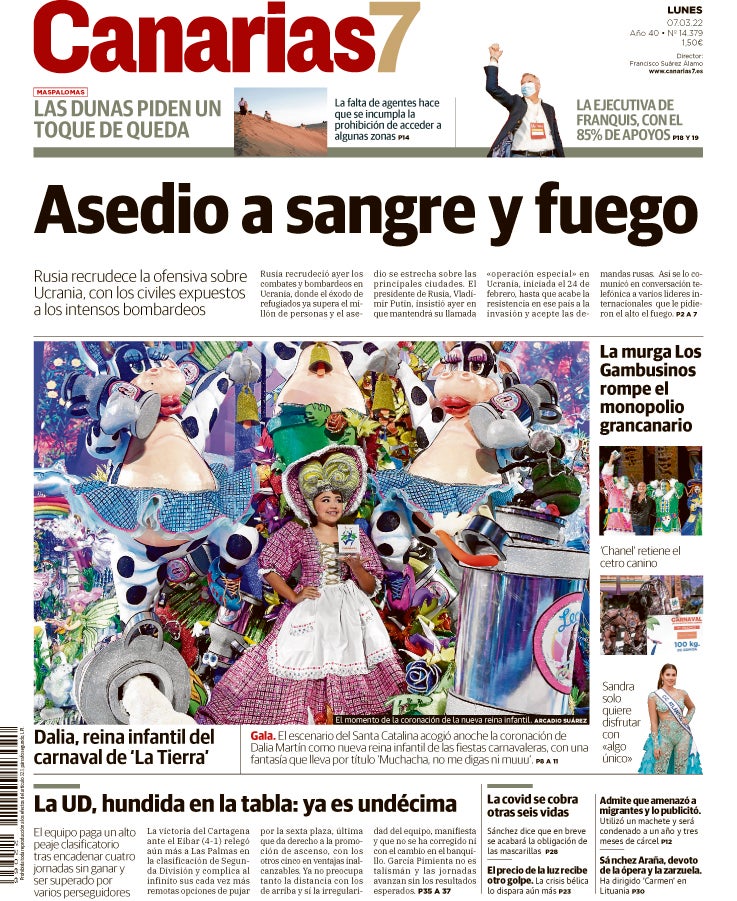 Vea la portada de CANARIAS7 de este lunes 7 de marzo