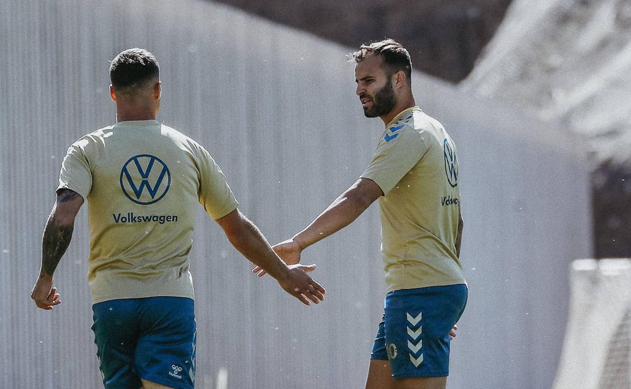 Viera y Jesé, en un entrenamiento reciente. 