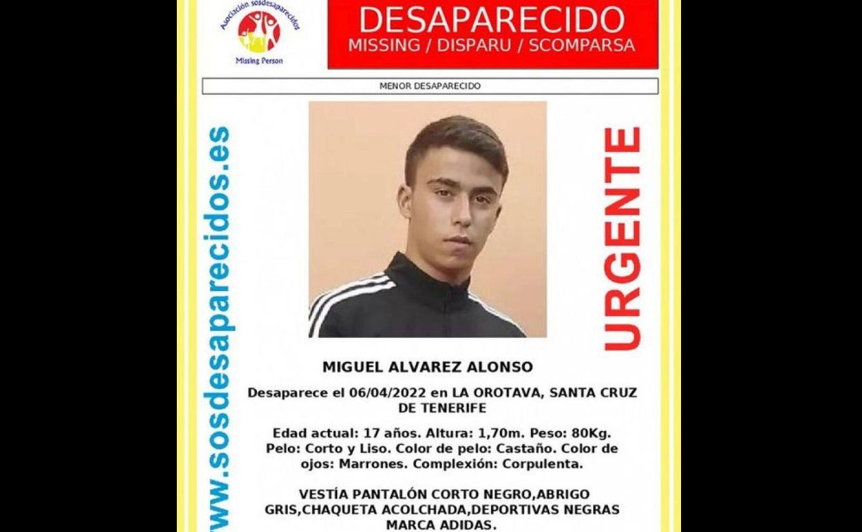 Buscan al menor Miguel Álvarez Alonso, desaparecido en La Orotava