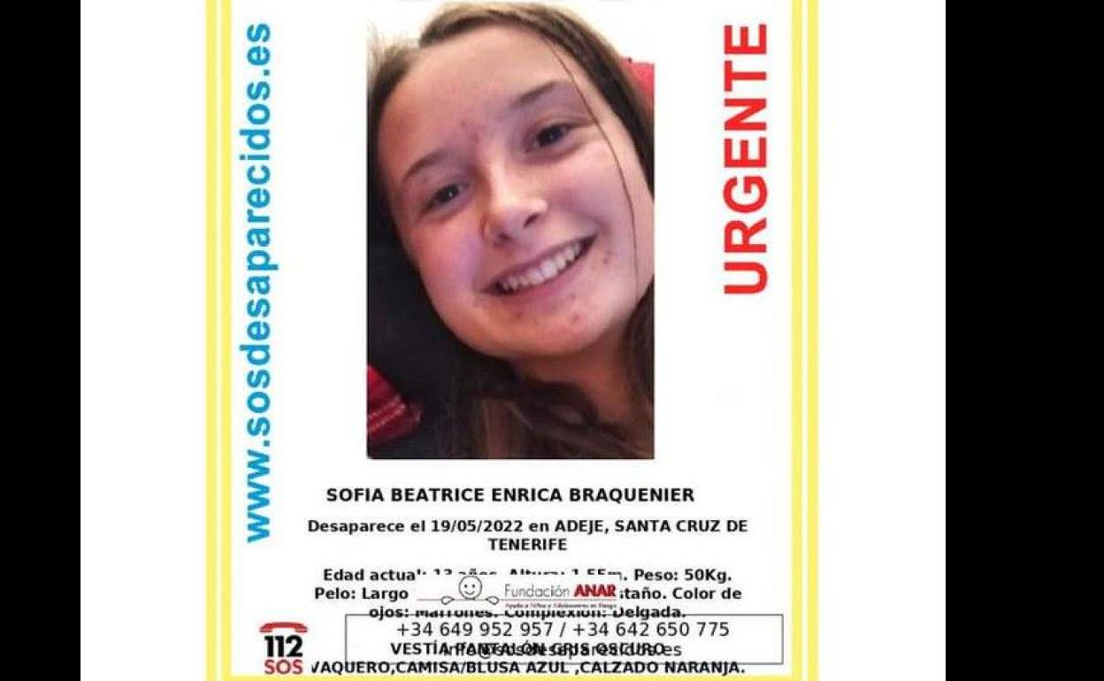 Imagen de la chica difundida hoy por la Policía Local de Adeje. 