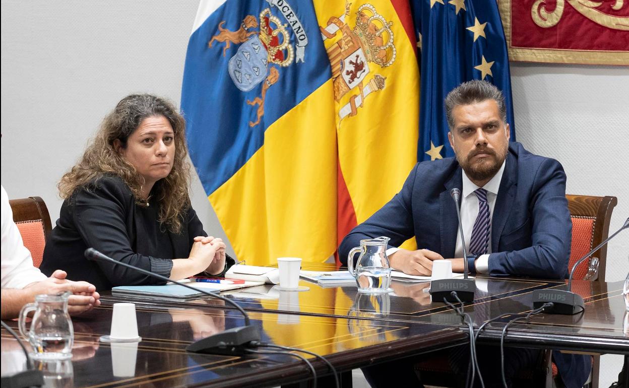El abogado Francisco Kabir Vaswani, la fiscal de Extranjería de Canarias, María Teseida García, en comisión parlamentaria. 