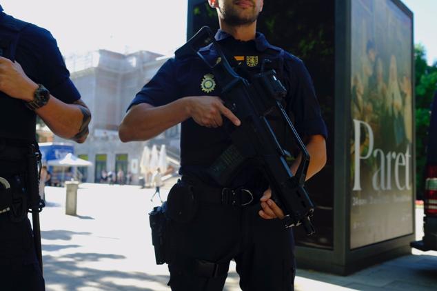 Agentes de la Policía Nacional hacen guardia en Madrid. 