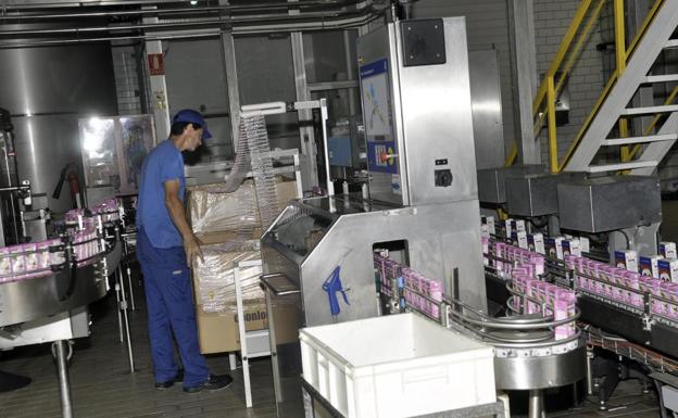 Imagen de archivo de un trabajador en el centro de producción de la leche Millac, en Tenerife. 