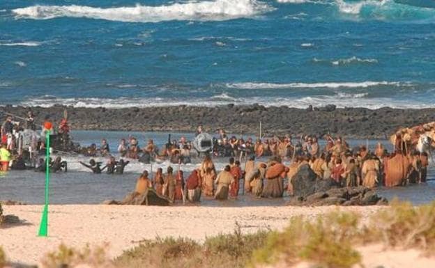 Imagen del rodaje de la película de Exodus en Fuerteventura. 