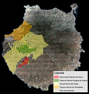 Mapa de los espacios naturales protegidos donde se realiza el censo de ganado asilvestrado. 