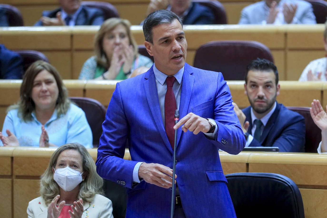 Imagen de archivo del presidente del Gobierno, Pedro Sánchez, durante un pleno del Senado