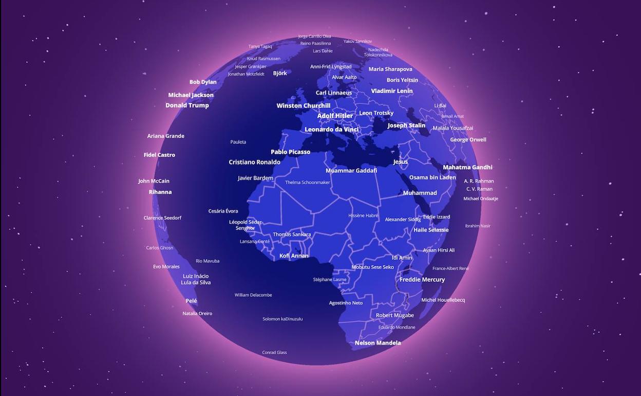El mapa interactivo muestra dónde nacieron los más notables de cualquier parte del mundo. 
