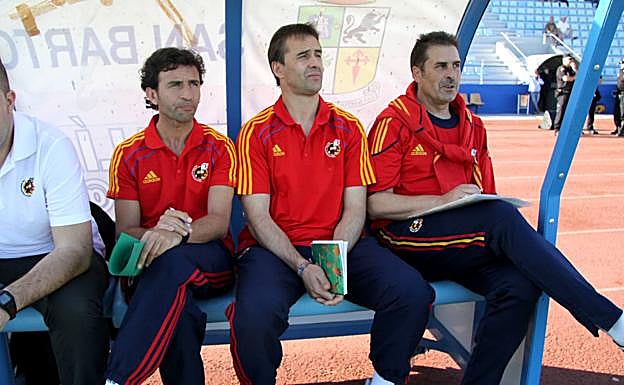Gómez Perlado, junto a Luis Milla y Julen Lopetegui en una imagen de archivo.
