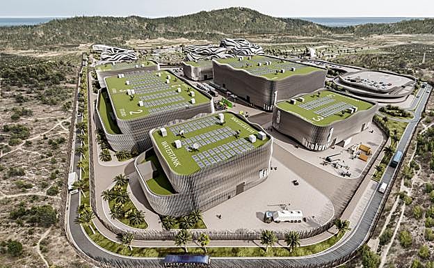 Otras de las edificaciones previstas en el proyecto de la Ciudad del Cine, entre ellas un depósito de agua para grabar imágenes bajo el agua. 