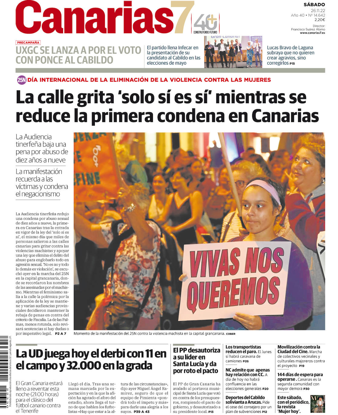 Vea la portada de CANARIAS7 de este sábado 26 de noviembre