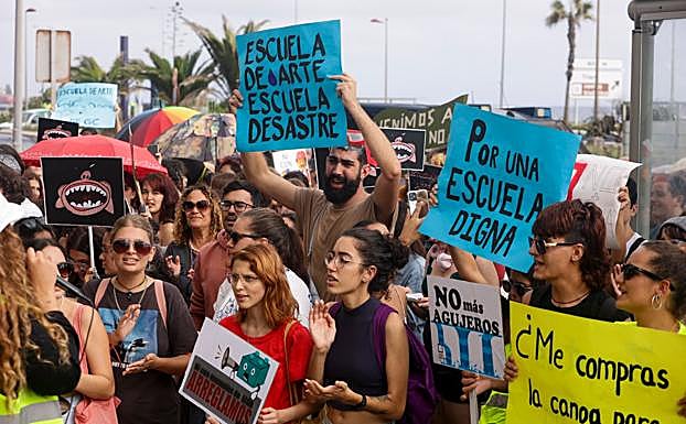 Durante la manifestación, este lunes. 