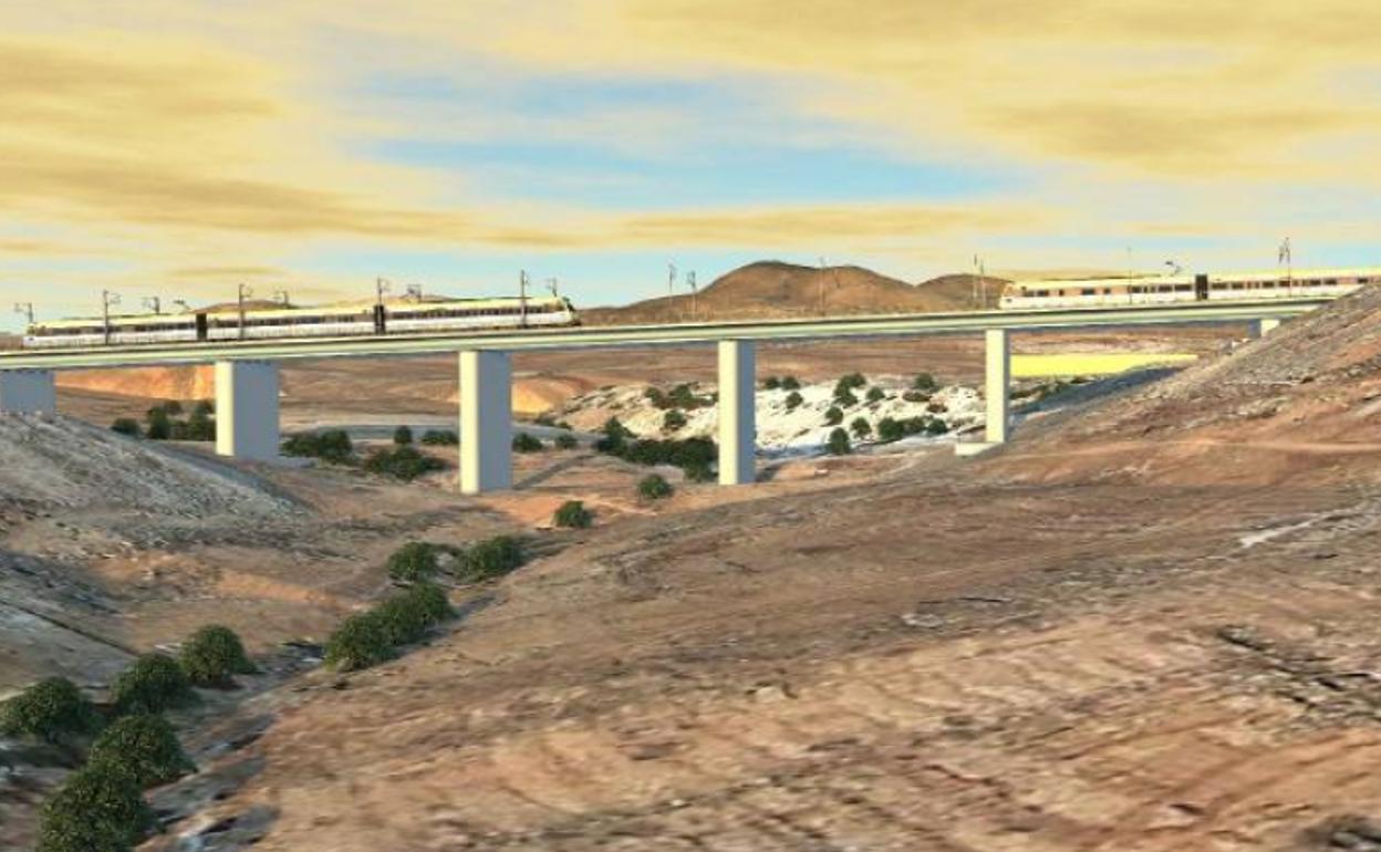 Infografía del viaducto previsto en el trazado del tren a su paso por Las Huesas, en Telde. 
