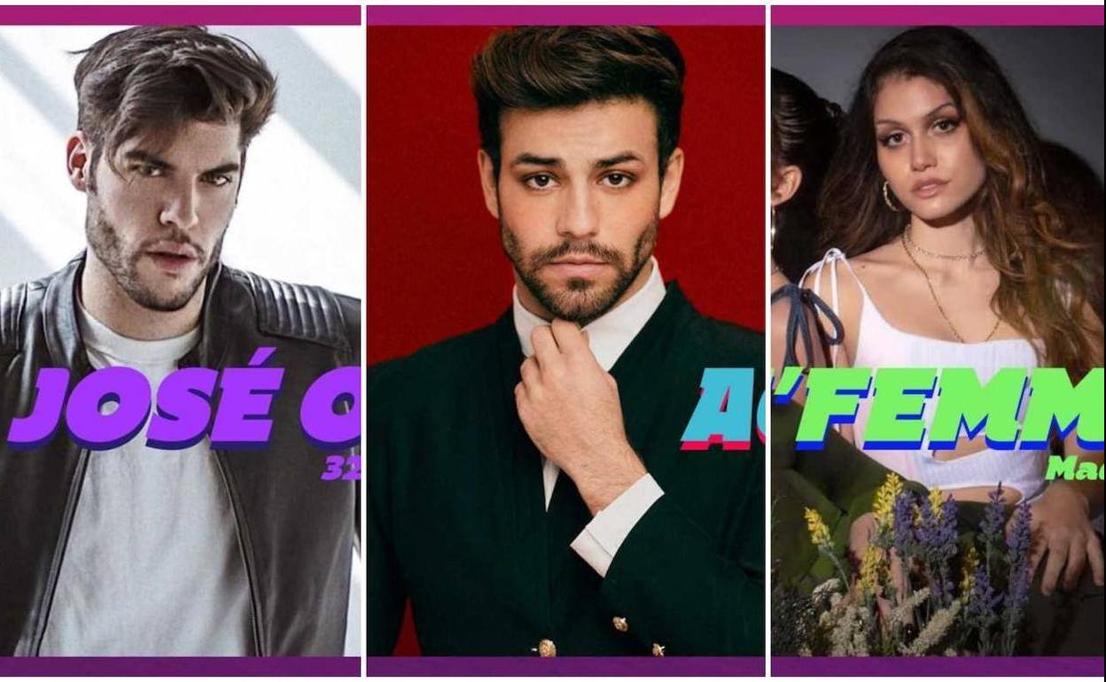 Imagen de los tres participantes canarios del Benidorm Fest (de izq. a dch.): Otero, Agoney y Melania de E'FEMME. 