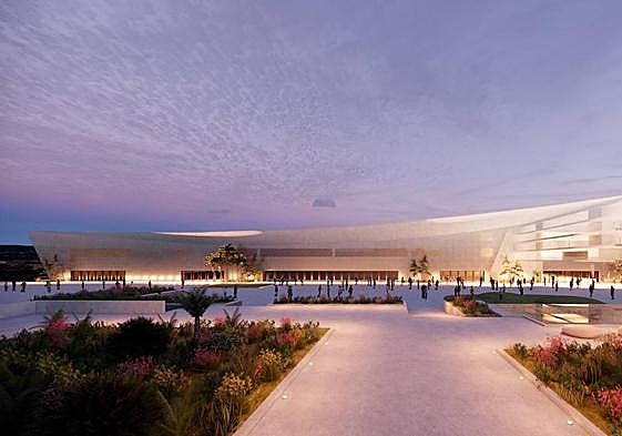 Vista lateral del futuro pabellón principal del recinto ferial de Gran Canaria.