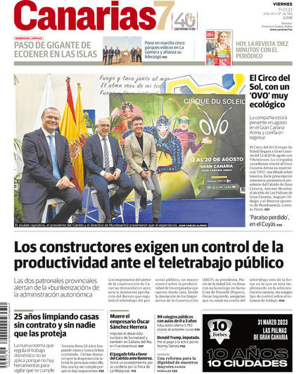 Vea la portada de CANARIAS7 de este viernes 31 de marzo