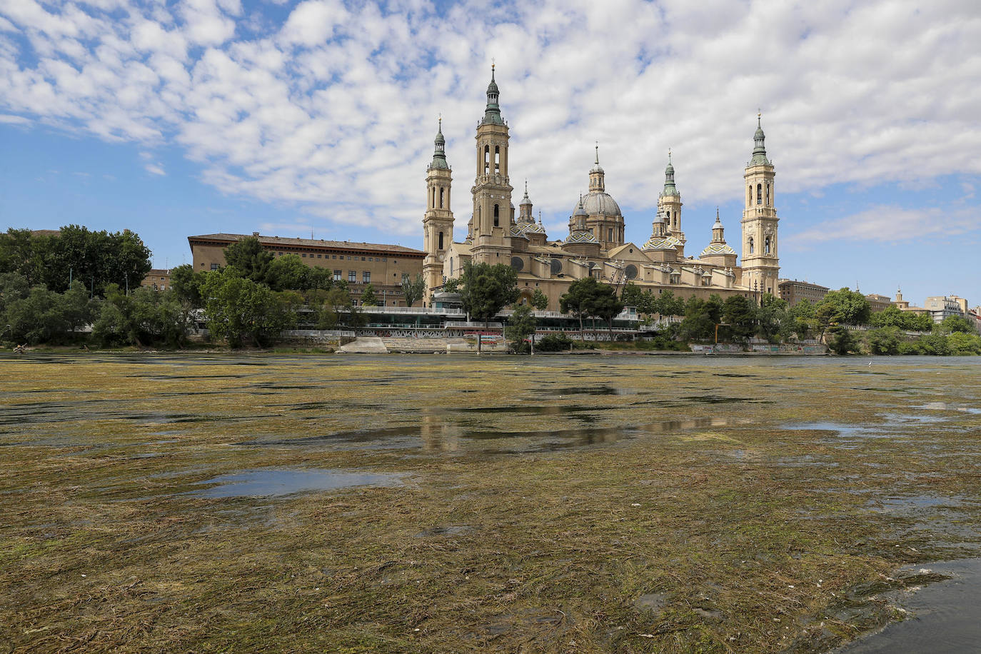 El Ebro a su paso por la basílica del Pilar de Zaragoza. Si algo une a los aragoneses es la defensa del agua y su rebelión contra el trasvase del Ebro.