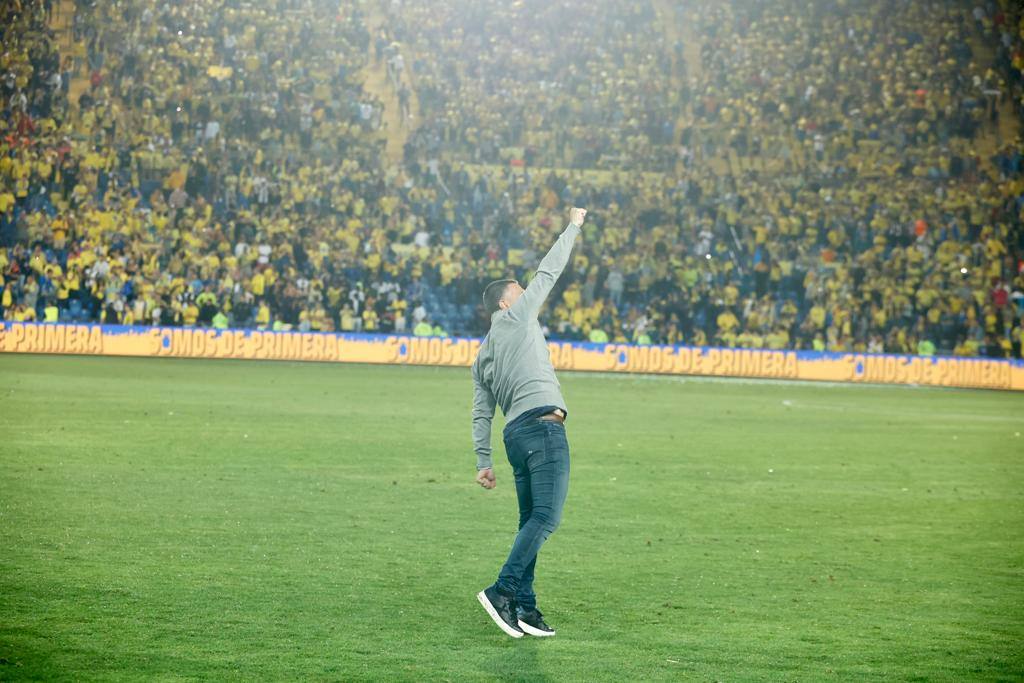 Emotiva celebración de los jugadores de la UD en el Gran Canaria
