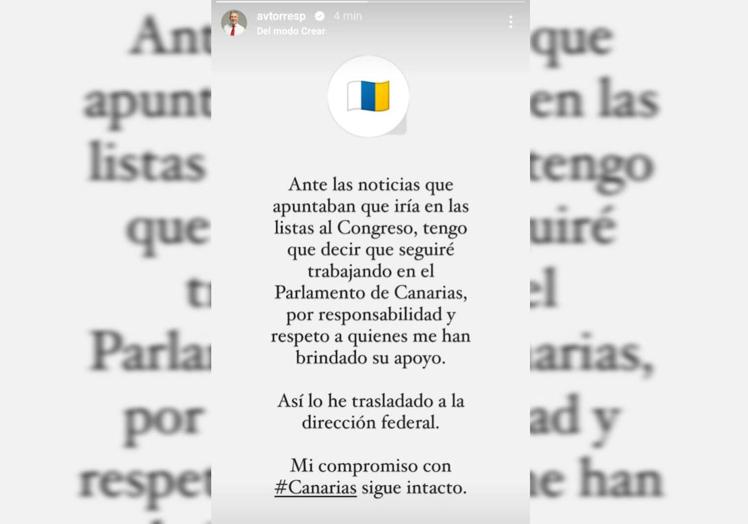 Mensaje de Ángel Víctor Torres en su perfil de Instagram.