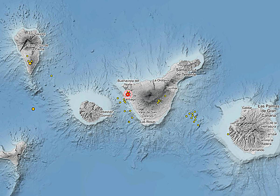 Registran una serie sísmica con al menos 40 terremotos en la costa oeste de Tenerife