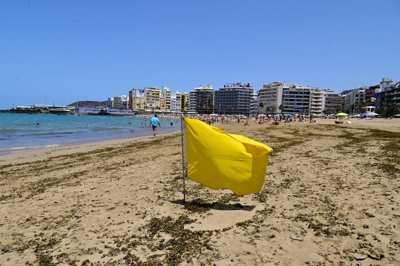 Segundo día de bandera amarilla en Las Canteras por las microalgas