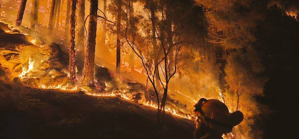 Los bomberos luchan contra un fuego voraz
