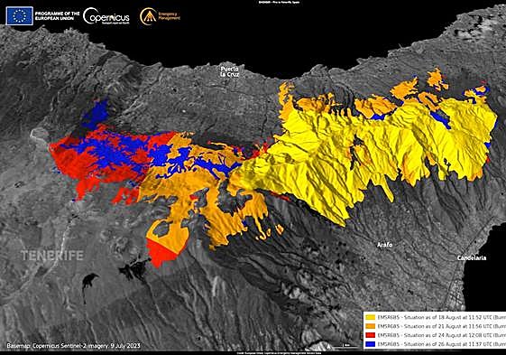 Imagen de la zona quemada captada por Copernicus.