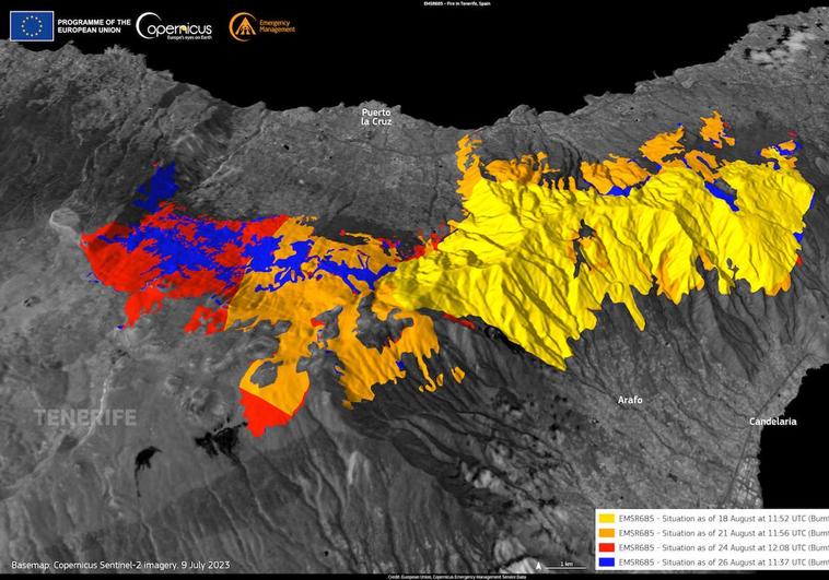 Copernicus eleva a 12.273 hectáreas la superficie quemada por el incendio de Tenerife