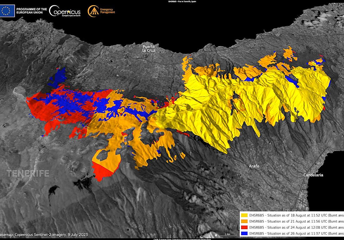 Imagen de la zona quemada captada por Copernicus.