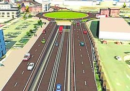 La infografía muestra los dos carriles centrales que se soterran bajo la rotonda.