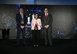 La alcaldesa de Las Palmas de Gran Canaria, Carolina Darias, recibiendo el premio a la mejor colaboración público-privada' concedida a Emalsa en los IX Premios IAgua.