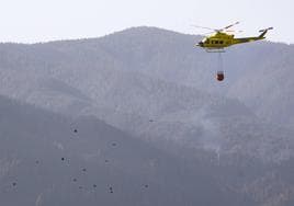Un helicóptero trabaja en labores de extinción en el municipio de El Sauzal.