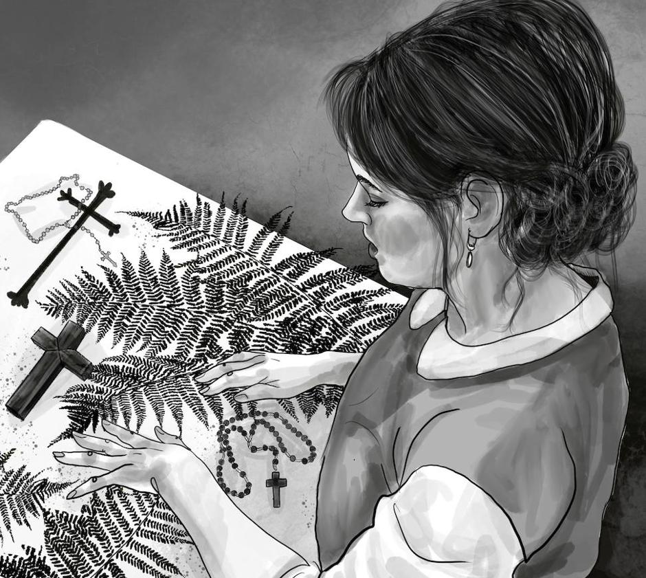 Imagen principal - Ilustraciones del libro sobre María García realizadas por Carla Fernández , que pertenece a la colección 'Historias de brujas' de Canarias.