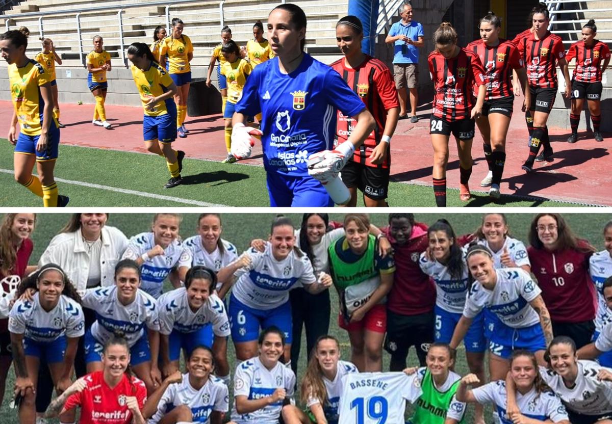 El Unión Viera (arriba) y la UDG Tenerife B se miden este domingo en el Alfonso Silva en un nuevo derbi femenino.