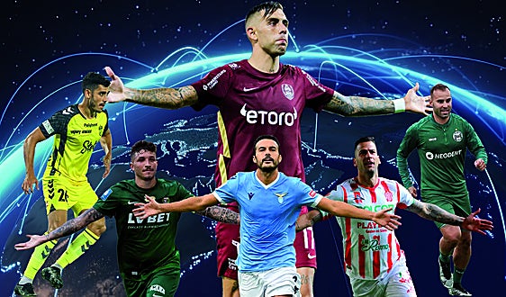 Arriba, Jefté Betancor. De izquierda a derecha, Borja Herrera, Erik Expósito, Pedro Rodríguez, Edgar Méndez y Jesé Rodríguez. Son algunos de los principales exponentes canarios que compiten en ligas extranjeras en la actualidad.