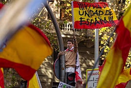 Un joven manifestándose este sábado por la «unidad» de España en Madrid.