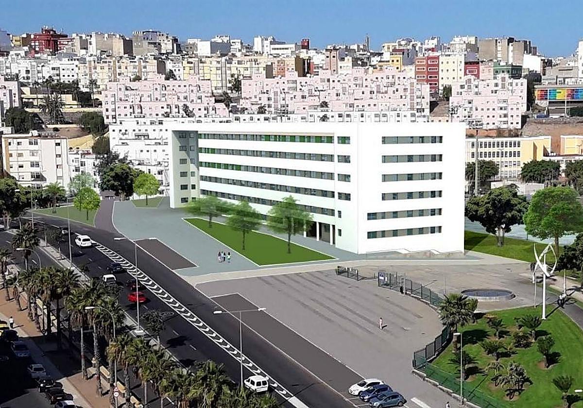 Recreación del primer edificio del plan de Las Rehoyas.