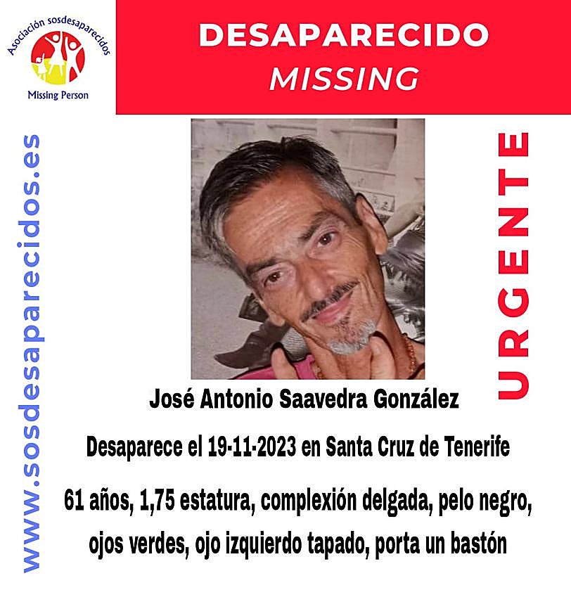 Buscan a José Antonio Saavedra desde hace tres semanas en Santa Cruz de Tenerife