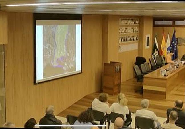 El primer edil hizo proyectar varias diapositivas sobre los parques solares en el pleno.