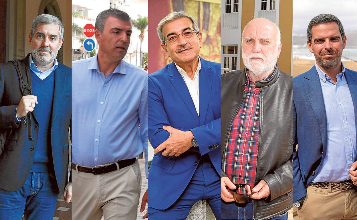 De izquerda a derecha, Fernando Clavijo, Manuel Domínguez, Román Rodríguez, Manuel Marrero y Lucas Bravo de Laguna. 