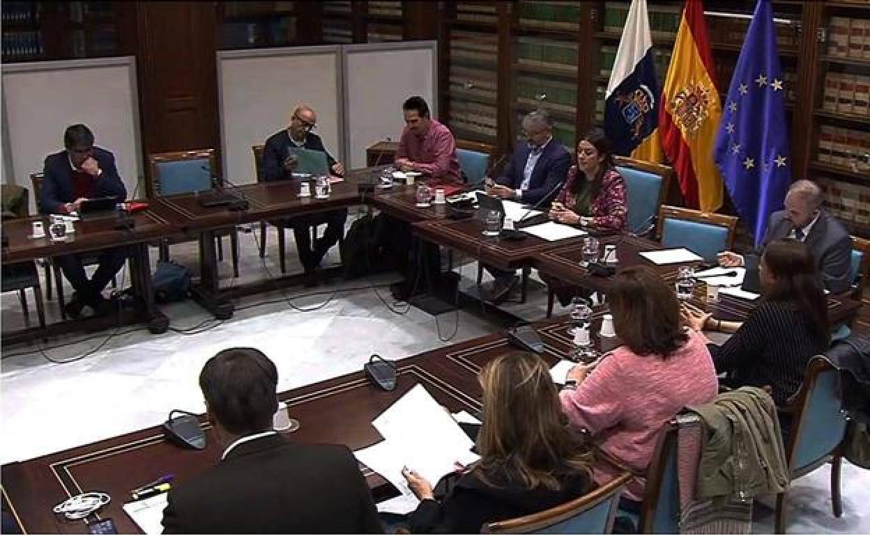 Un momento de la comparecencia ante la comisión parlamentaria. Al fondo, en la esquina, Antonio López y Francisco Suárez. 