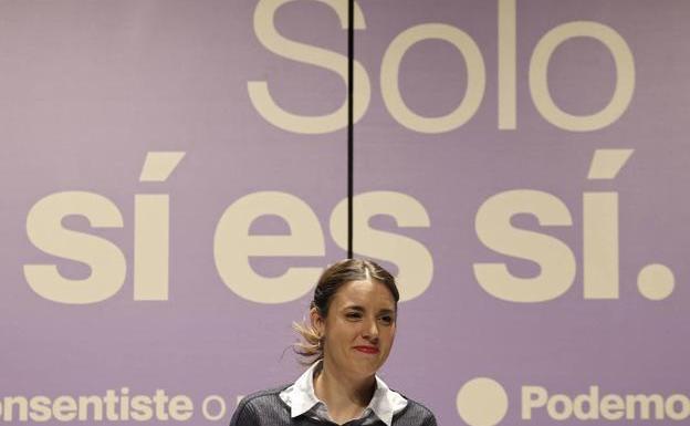 La ministra de Igualdad, Irene Monteor, en un acto de Podemos este domingo.