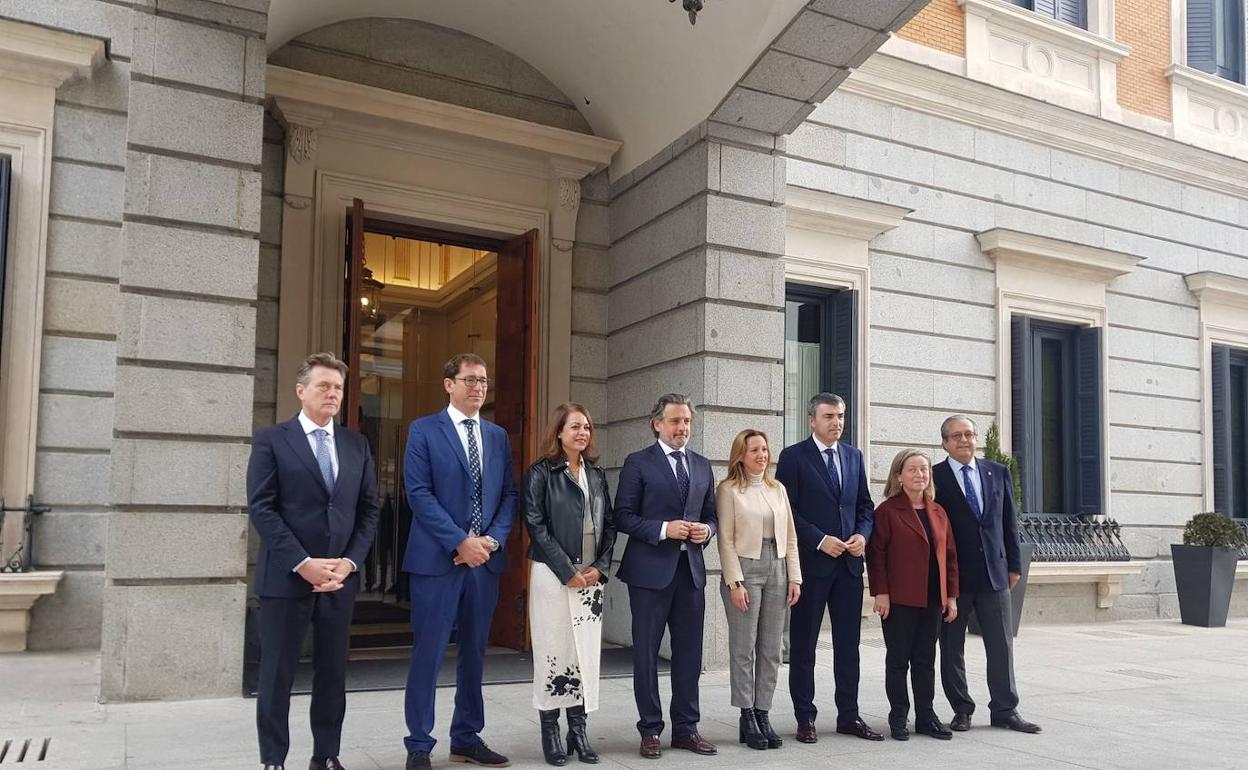 Los representantes de la Cámara autonómica junto a parlamentarios nacionales, antes del debate en el Congreso. 