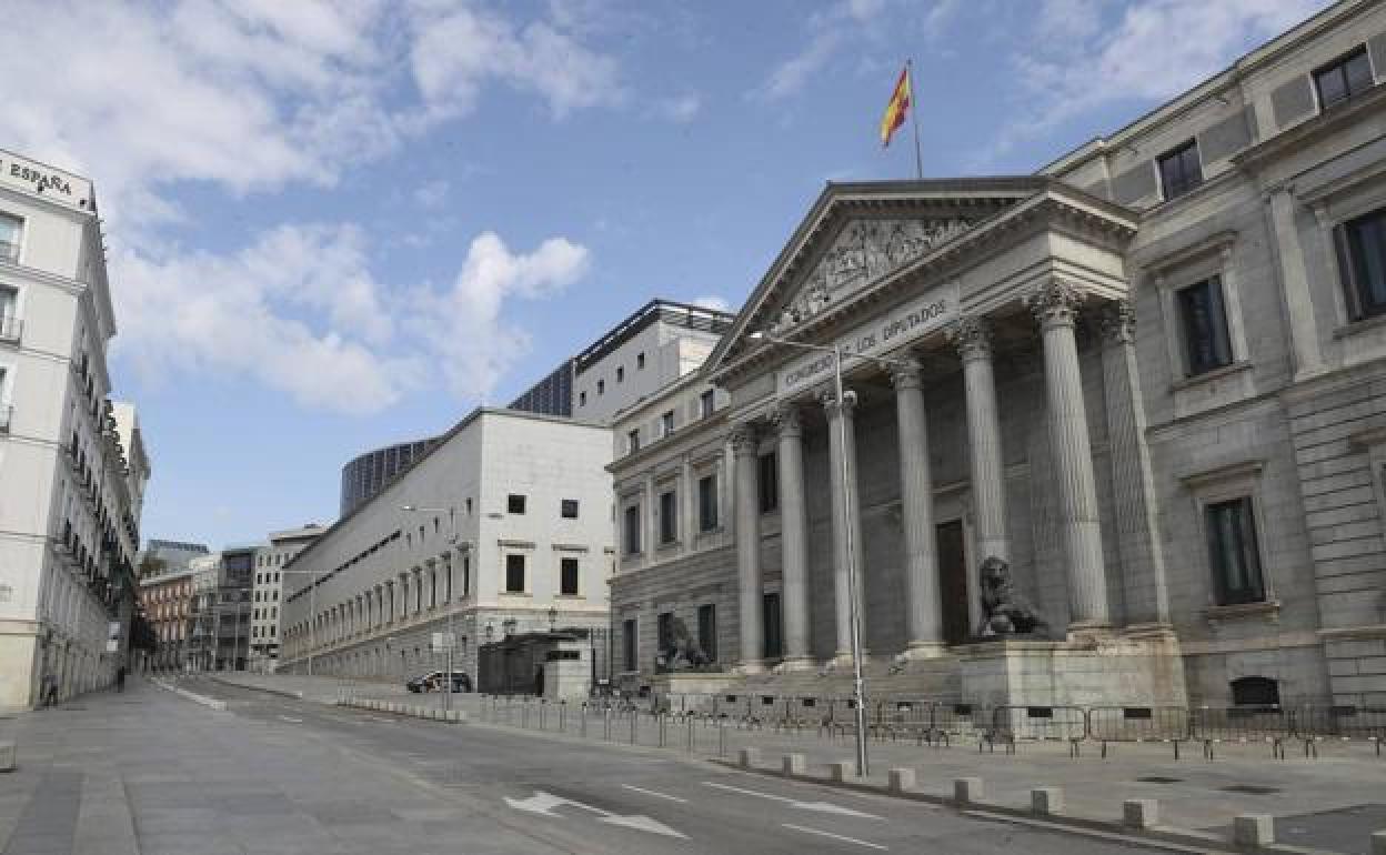 Vista de la fachada del Congreso de los Diputados, donde se debatirá una posible reforma de la Ley del solo sí es sí.