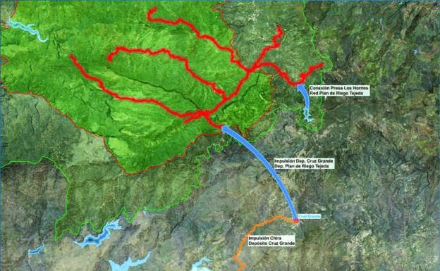 Proyectos de impulsión y redes de distribución de los excedentes de agua de Salto de Chira. 