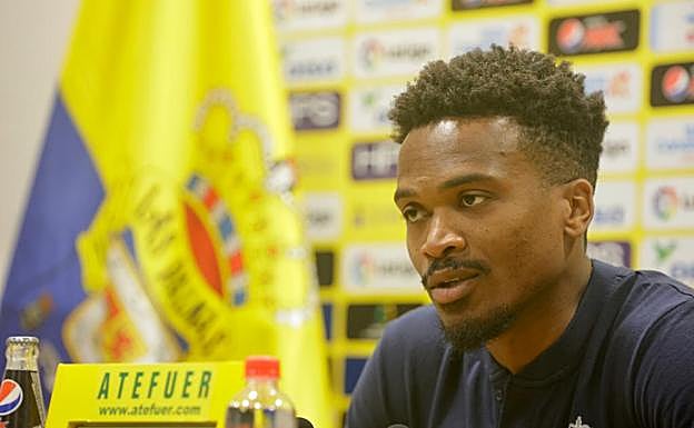Wilfrid Kaptoum, durante la rueda de prensa de este jueves en Barranco Seco. 
