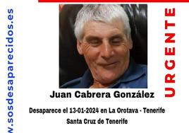 Cartel difundido para la búsqueda de Juan Cabrera González.
