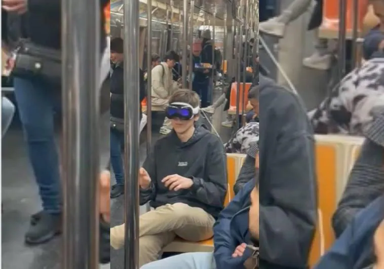 Una persona trabajando en el metro de Nueva York con las gafas.