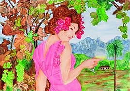 'Affiche al vino canario', 2022. Acrílico sobre lienzo. 80x60 cm.